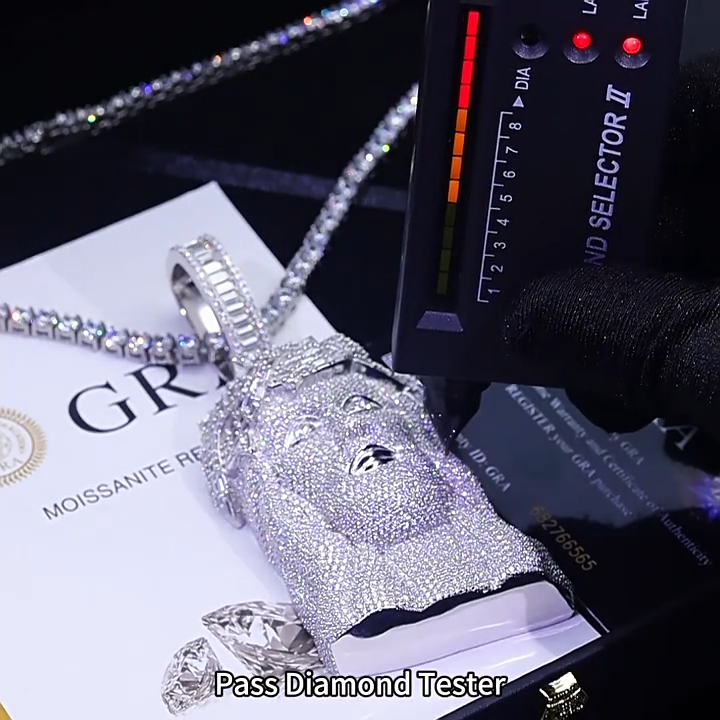 S925 Sterling Silver Moissanite Jesus Head Pendant gubanlink