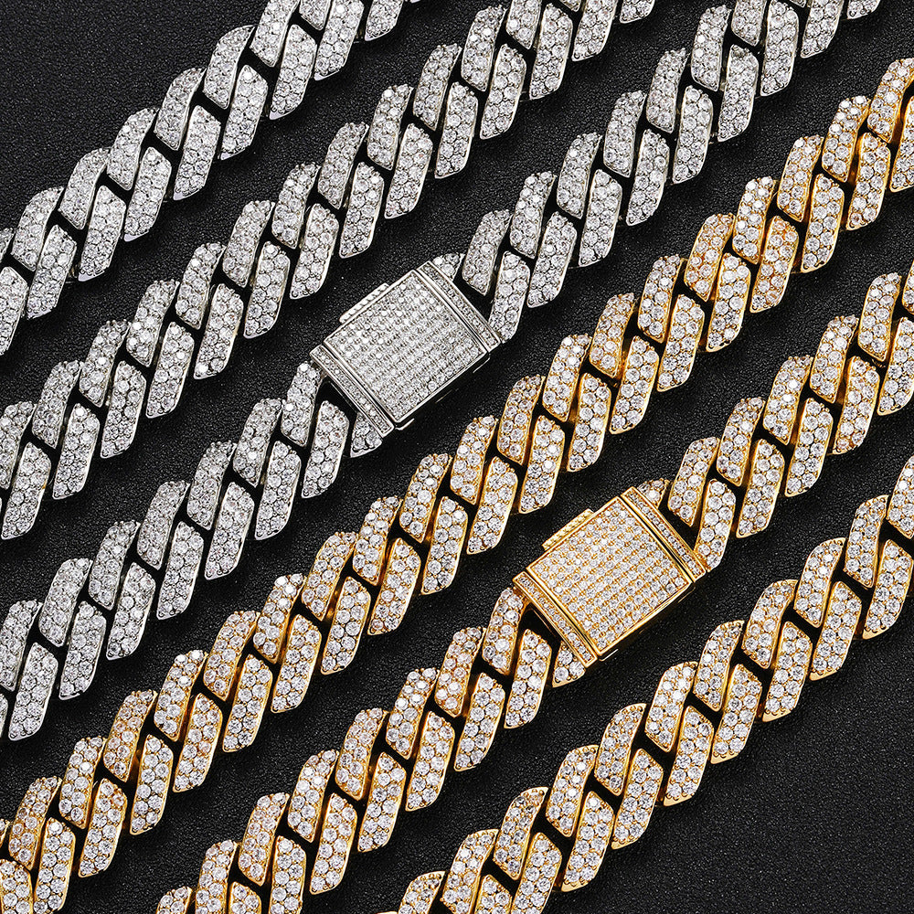 15MM 18K Gold Plated Iced Out Prong  Cuban Link Chain Thegoldlinks