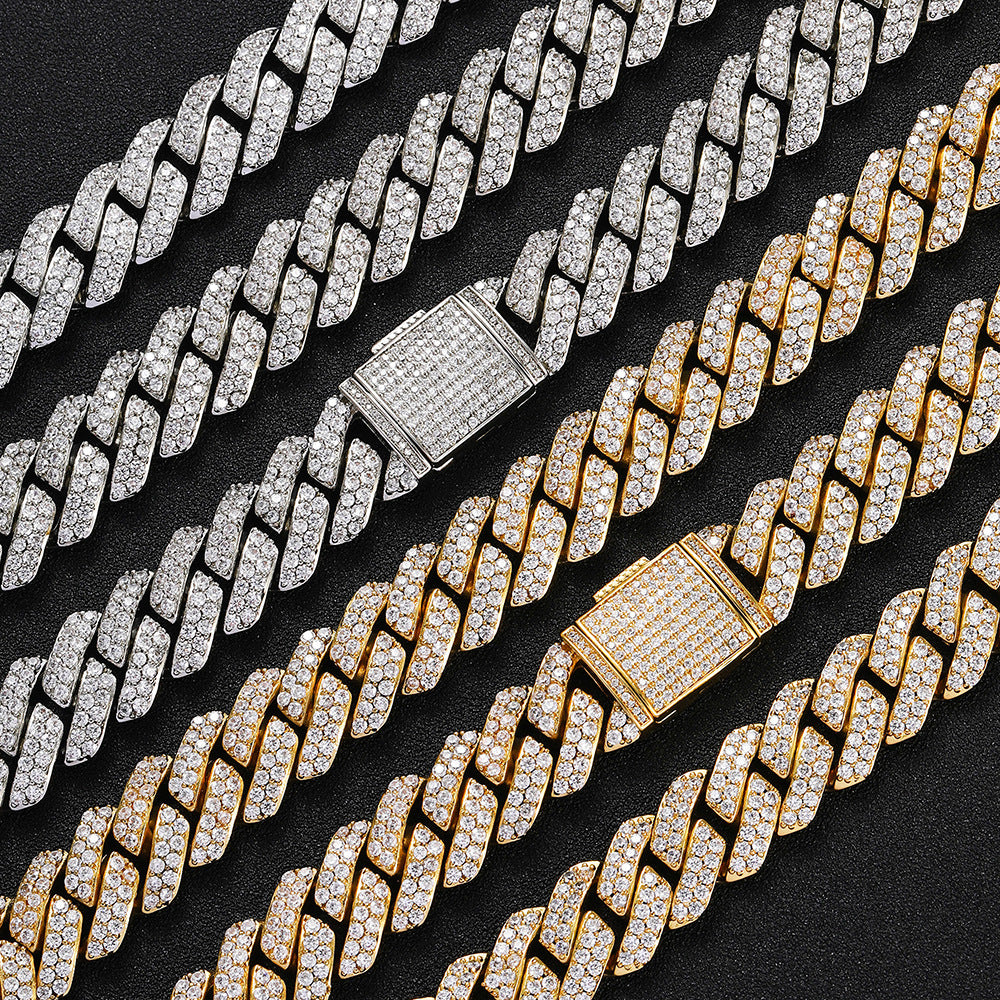 15MM White Gold  Plated Iced Out Prong  Cuban Link Chain