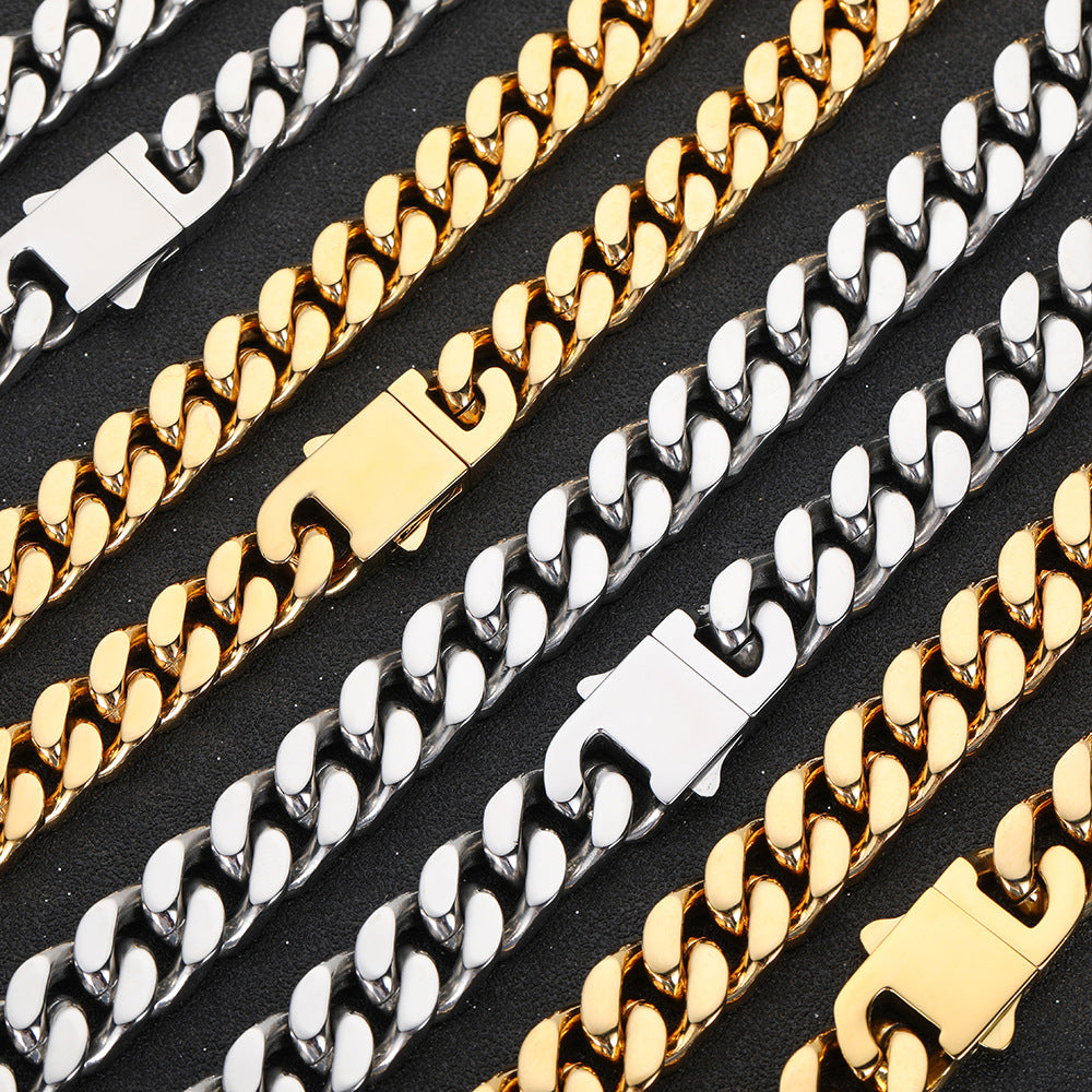 5/7/9/11/13/15MM 18K Gold Plated Glossy Button Miami Cuban Link Chain