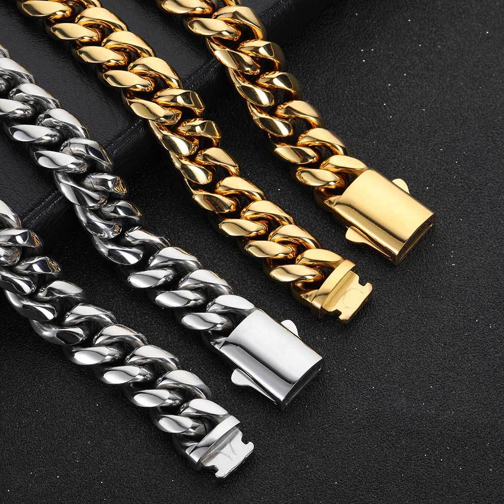 8/10/12/14MM 18K Gold Plated Spring Buckle Miami Cuban Link Chain