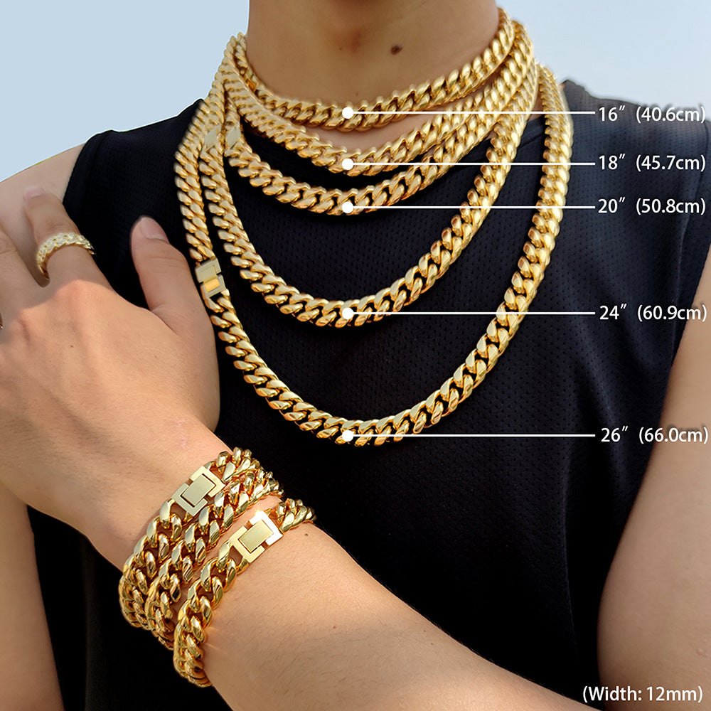 6/8/10/12/14/16/18MM 18K Gold Plated Jewelry Buckle Miami Cuban Link Chain