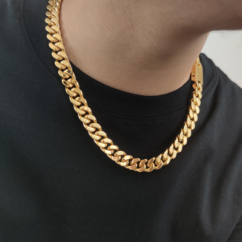 5/7/9/11/13/15MM 18K Gold Plated Glossy Button Miami Cuban Link Chain