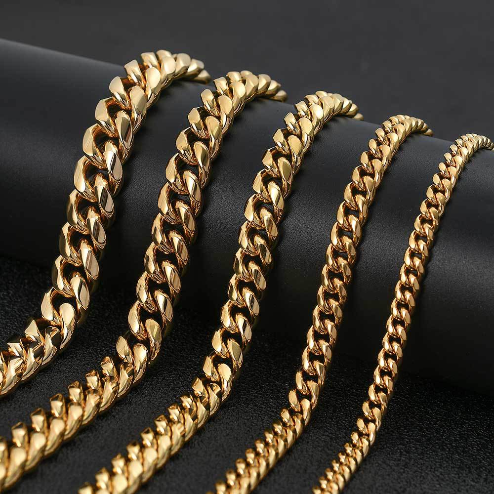 6/8/10/12/14/16/18MM 18K Gold Plated Jewelry Buckle Miami Cuban Link Chain