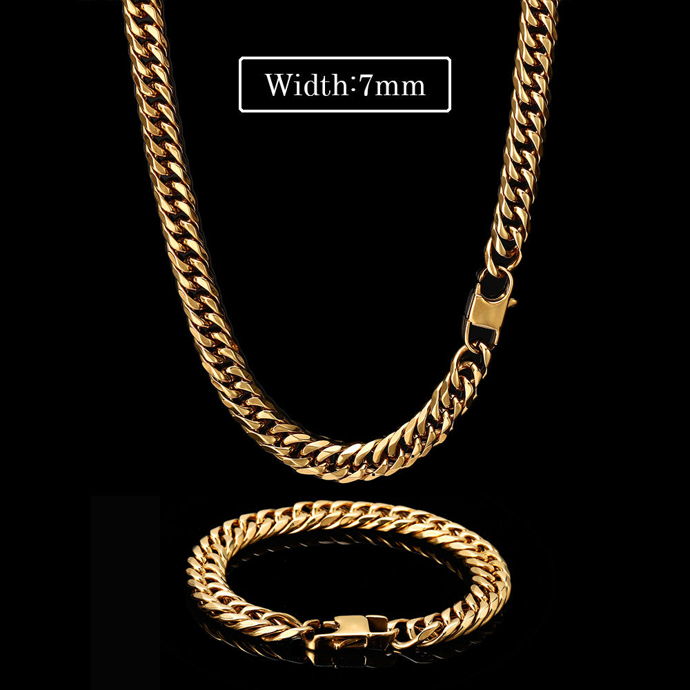 7/9MM 18K Gold Plated Six-sided Grind  Miami Cuban Link Chain