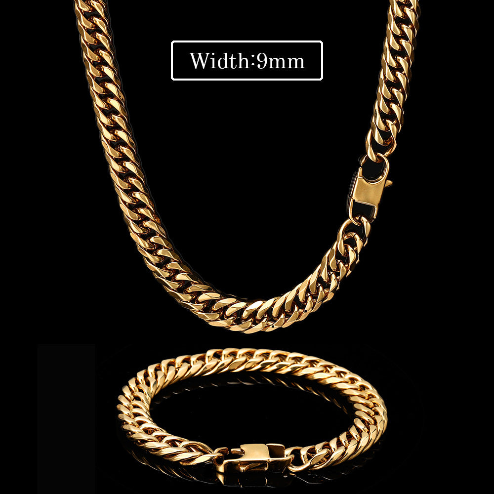 7/9MM 18k Gold Plated Six Sides Mill  Miami Cuban Link Chain