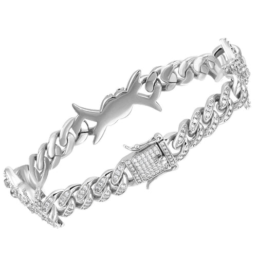 10MM White Gold Iced Out Barb Wire Cuban Link Bracelet Thegoldlinks