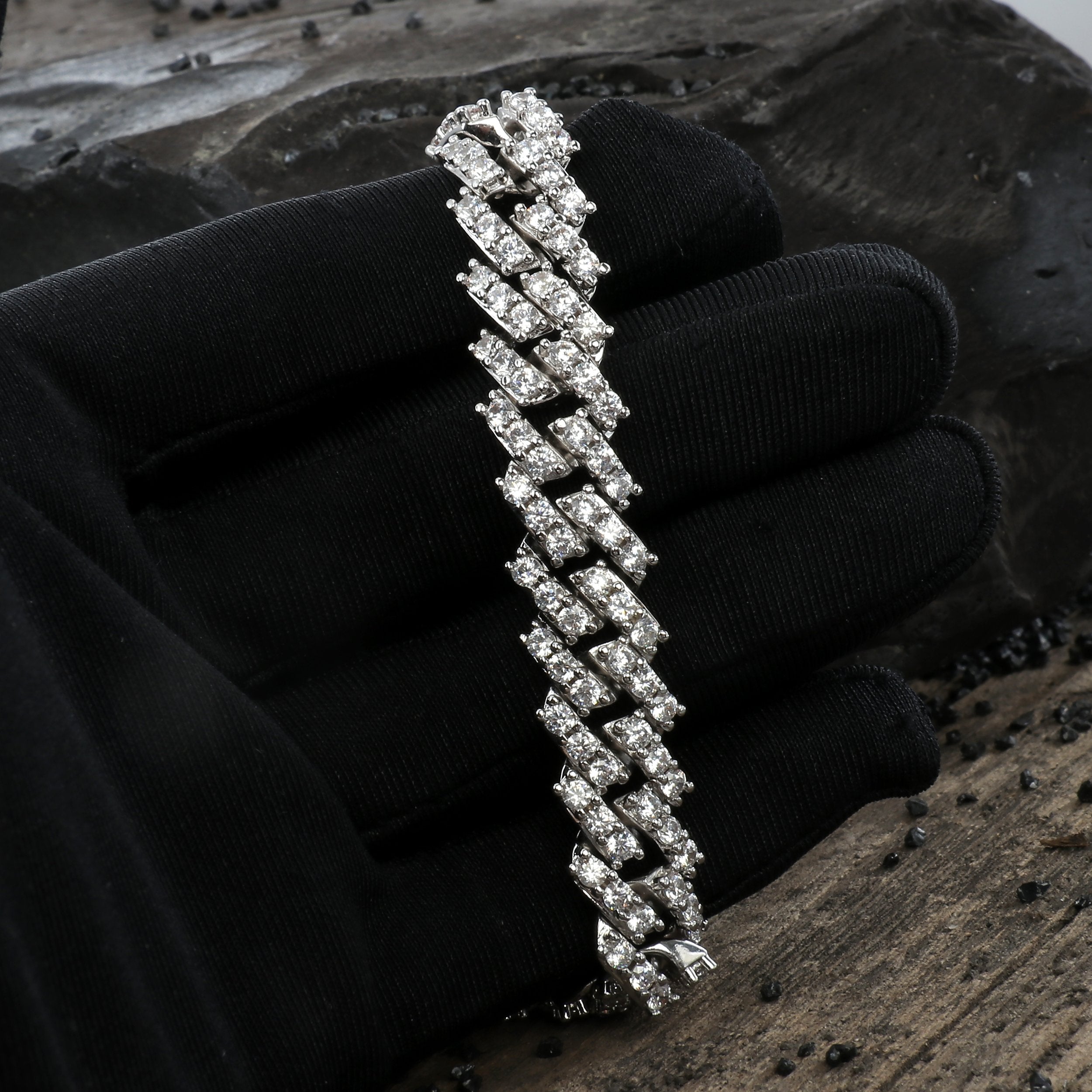 9MM White Gold  Prong S Link Cuban Link Bracelet Thegoldlinks