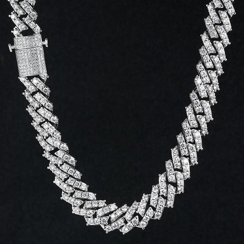 15MM White Gold Plated Iced Out  Simulated  S Link Prong Chain Thegoldlinks