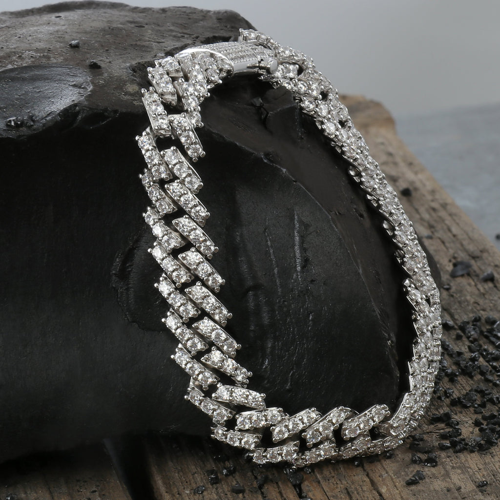 9MM White Gold  Prong S Link Cuban Link Bracelet