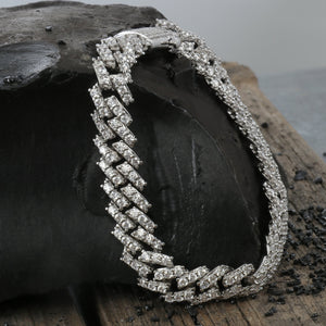 9MM White Gold  Prong S Link Cuban Link Bracelet