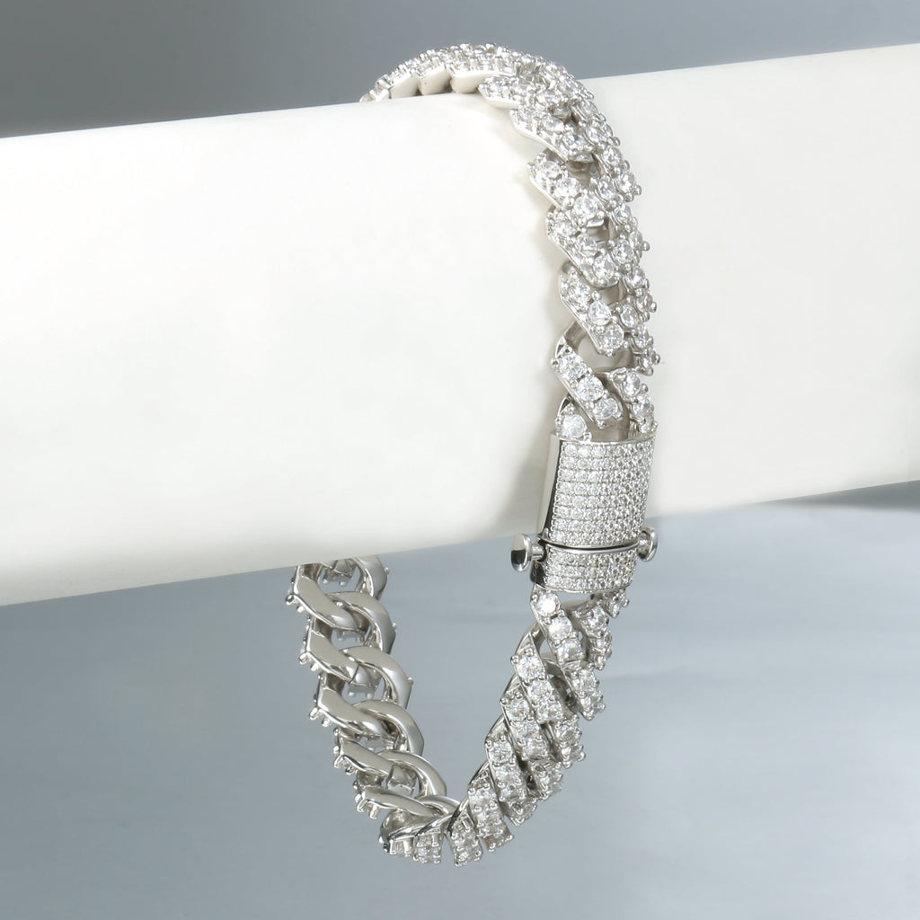 9MM White Gold  Prong S Link Cuban Link Bracelet