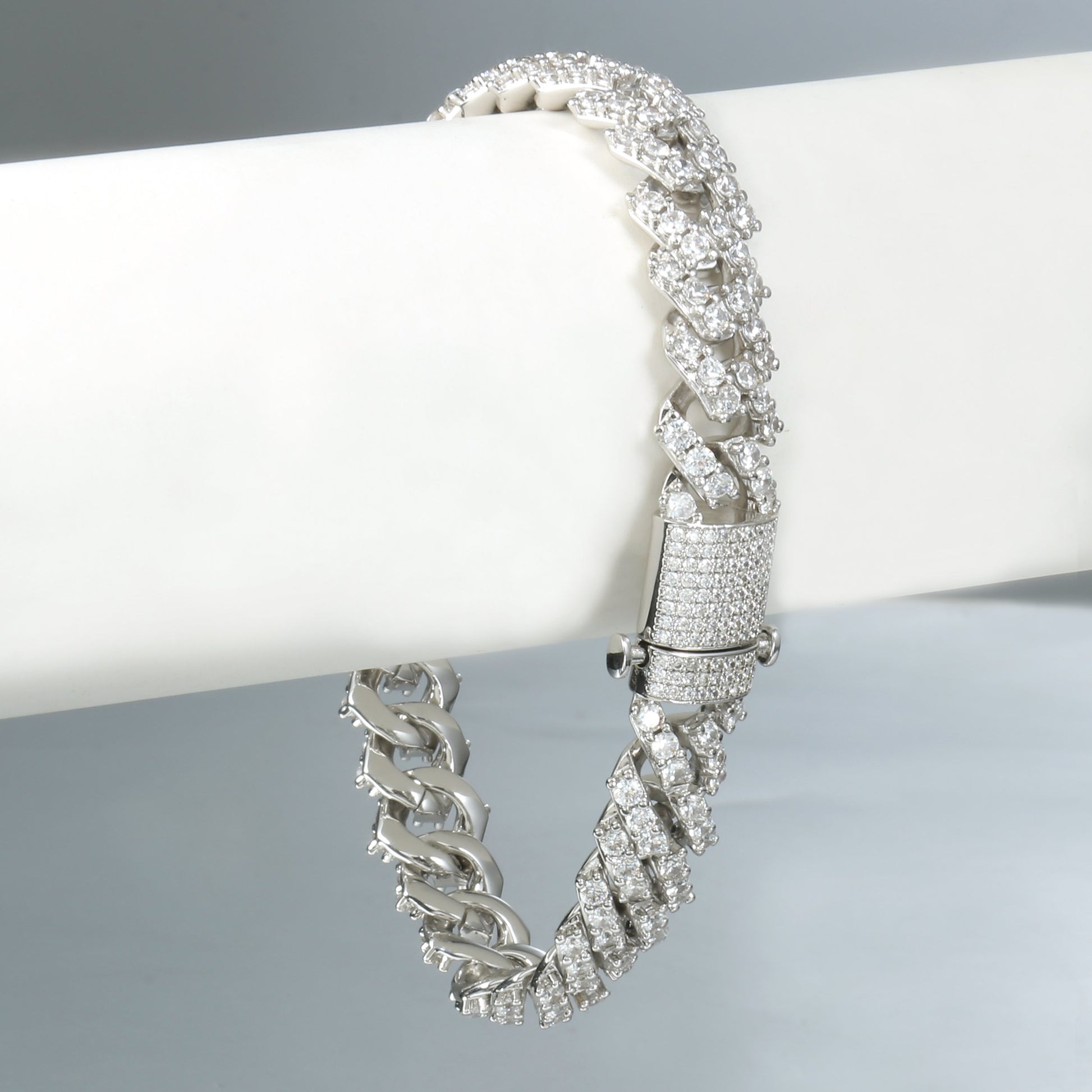 9MM White Gold  Prong S Link Cuban Link Bracelet