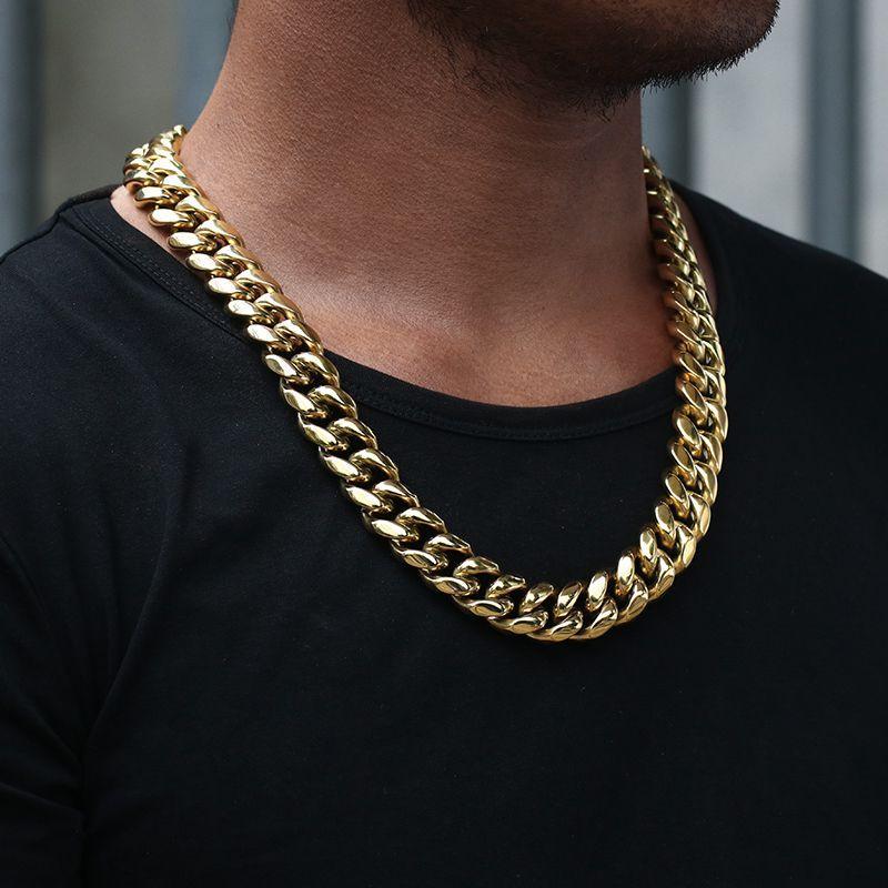 8/10/12/14/16/18MM 14K Gold Plated  Stainless Steel Iced Out Miami Cuban Link Chain