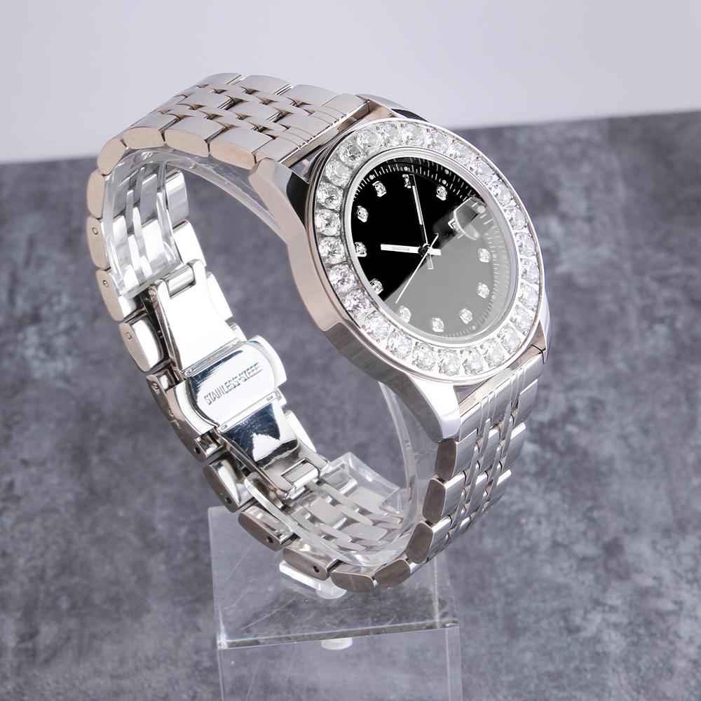 White Gold Plated Black Dial Stainless Steel  Watch Thegoldlinks