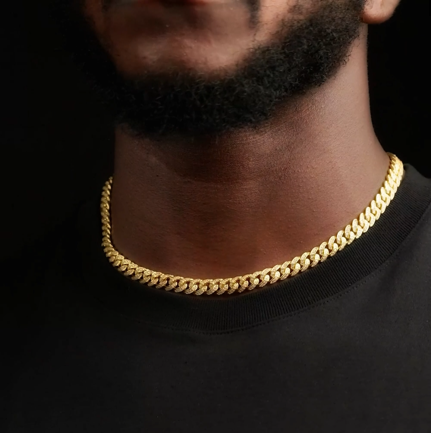 8MM Gold Plated Iced Out Micro Cuban Link Chain