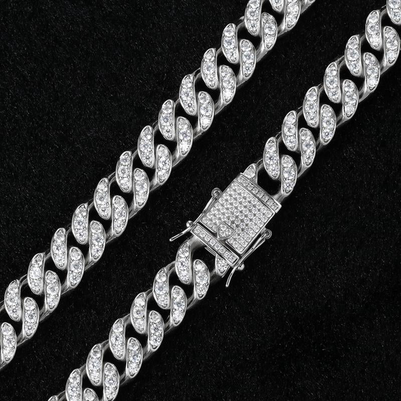 12MM White Plated Iced Out Flooded Miami Cuban Link Chain