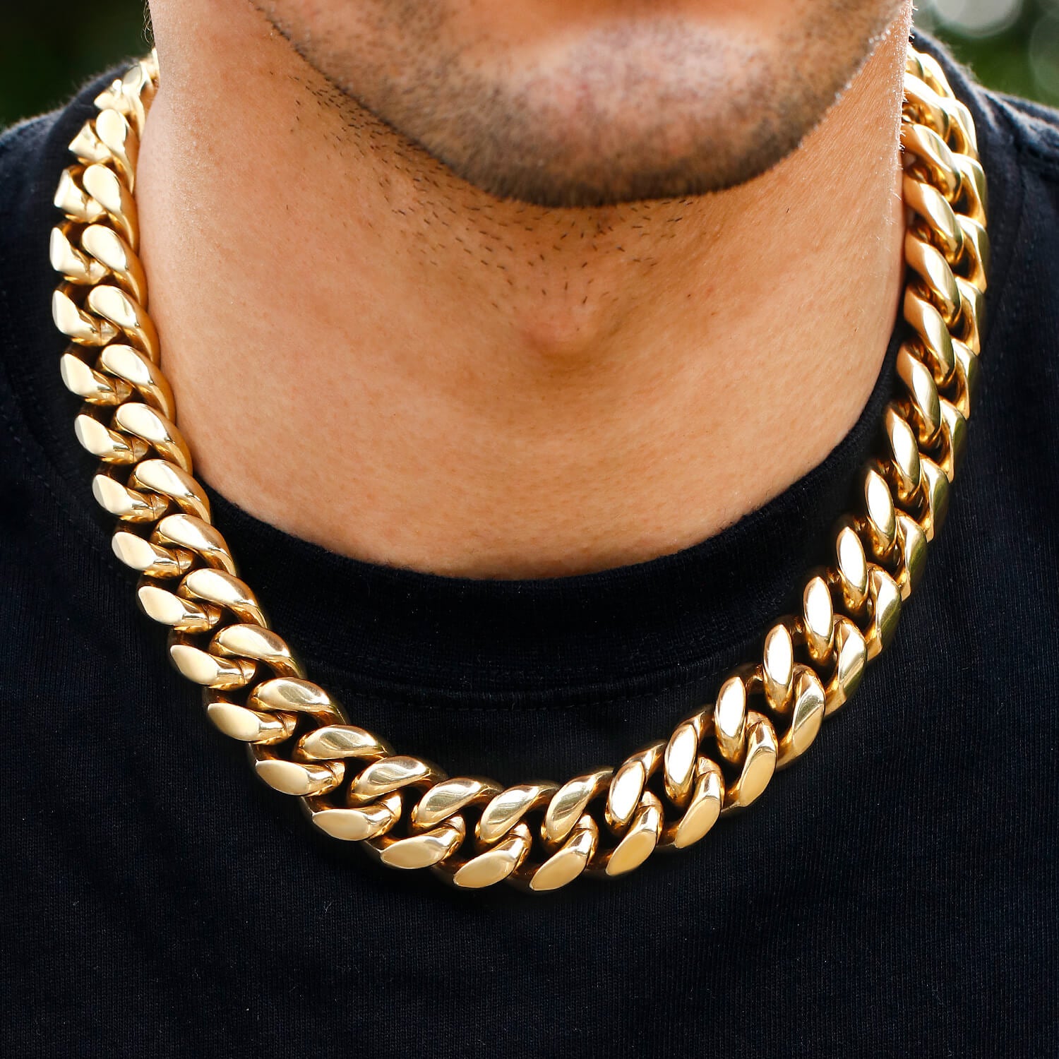 8/10/12/14MM 14K Gold Plated Flip Button Miami Cuban Link Chain