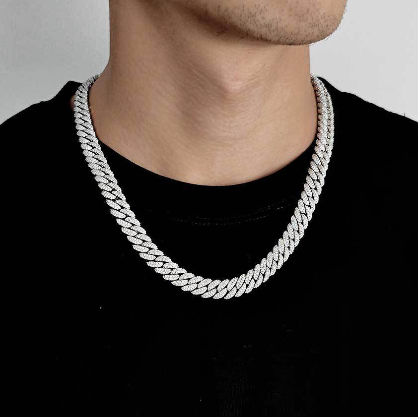 10MM White Gold Plated Iced Out Flip Button Cuban Link Chain