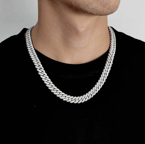 10MM White Gold Plated Iced Out Flip Button Cuban Link Chain Thegoldlinks