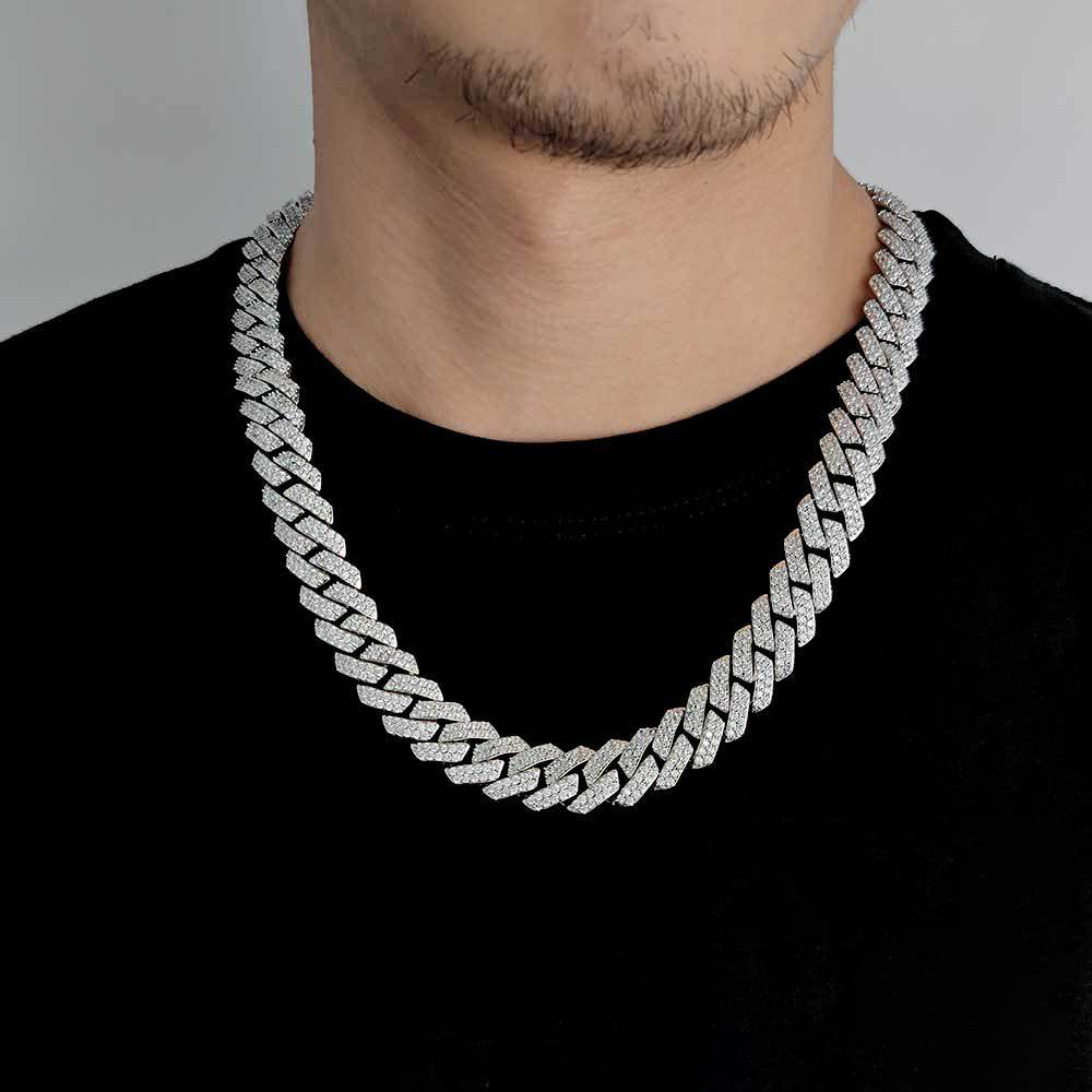 15MM White Gold  Plated Iced Out Prong  Cuban Link Chain