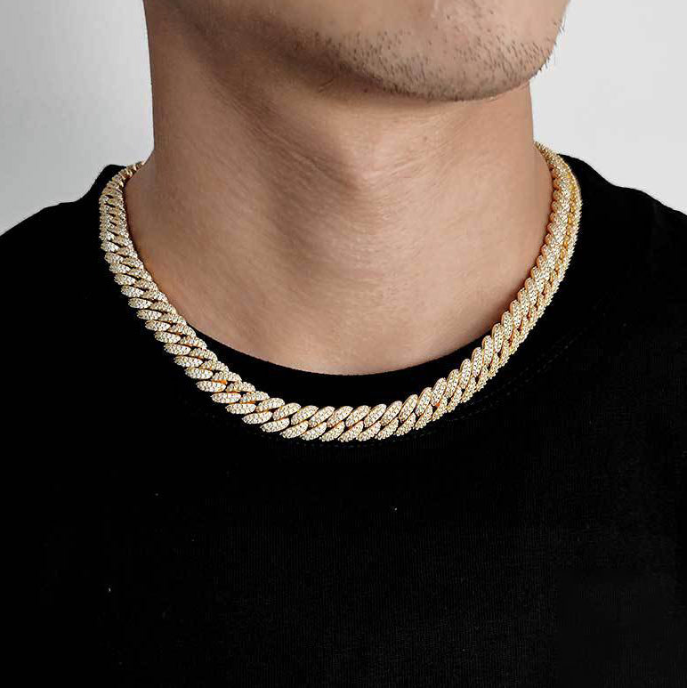 10MM 14K Gold Plated Iced Out Flip Button Cuban Link Chain