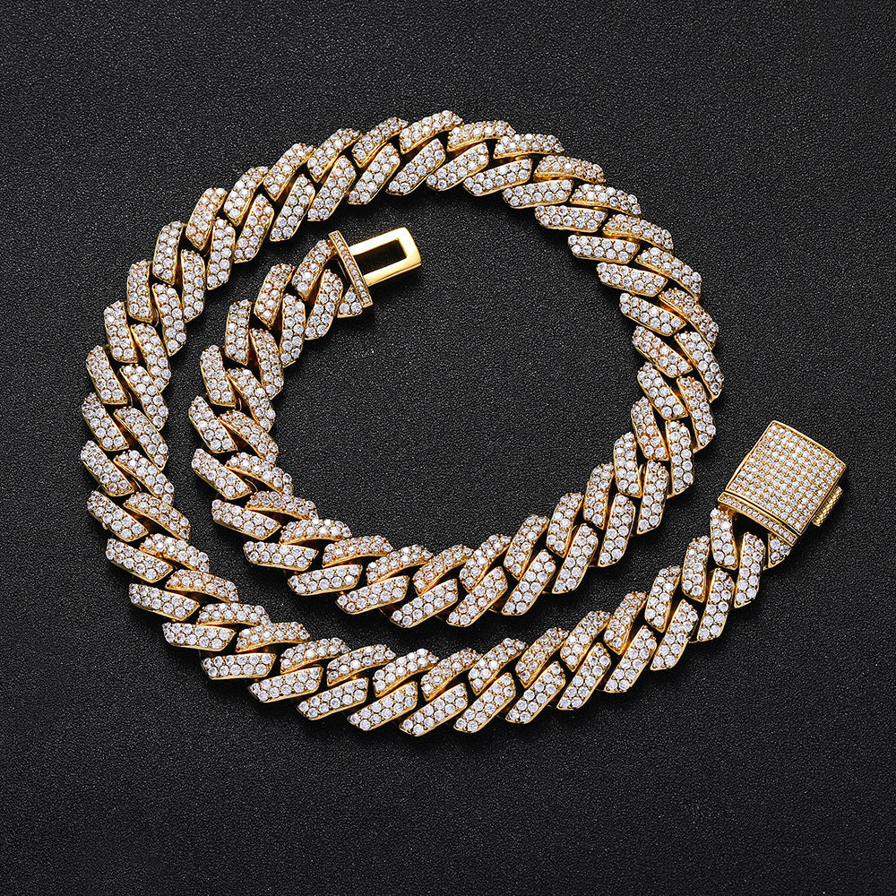 15MM 18K Gold Plated Iced Out Prong  Cuban Link Chain