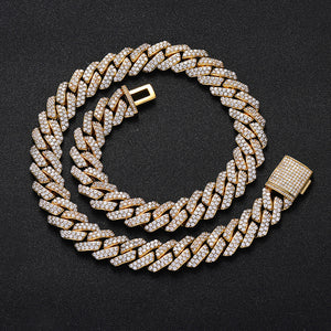 15MM 18K Gold Plated Iced Out Prong  Cuban Link Chain
