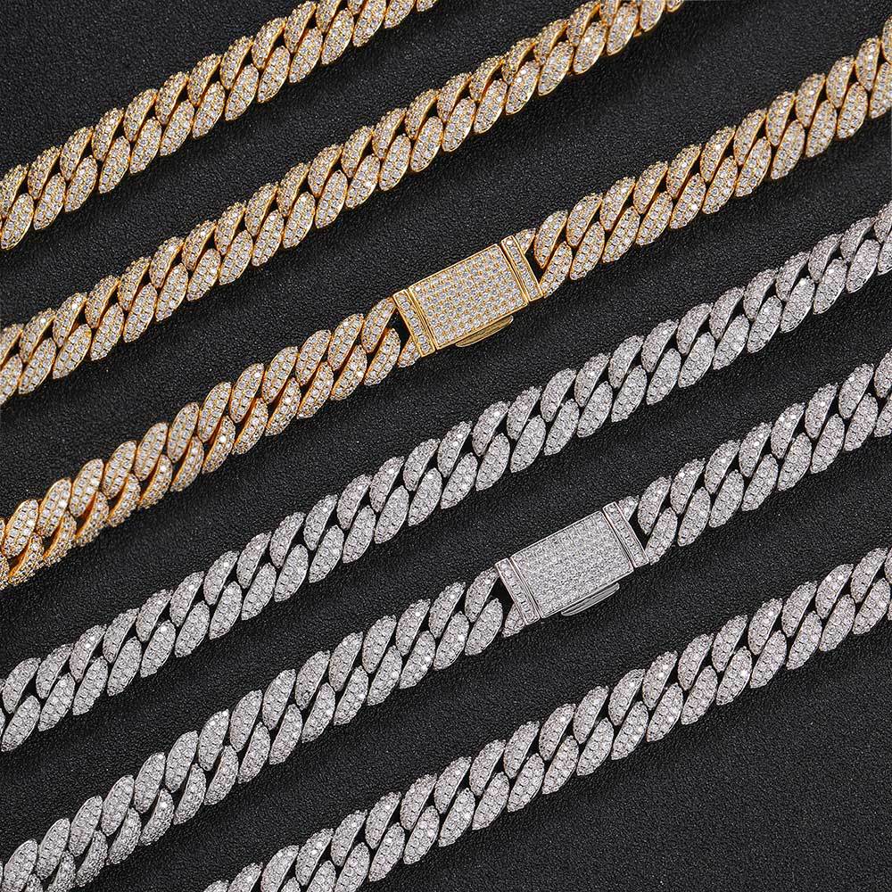 10MM White Gold Plated Iced Out Flip Button Cuban Link Chain