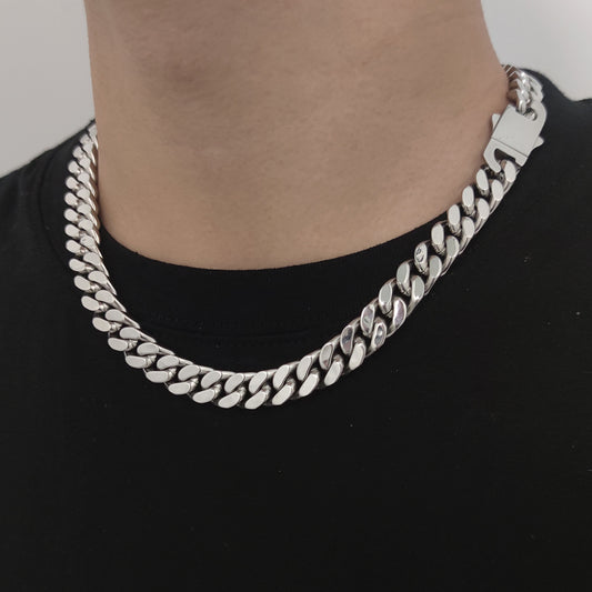 5/7/9/11/13/15MM White Gold Plated Glossy Button Miami Cuban Link Chain