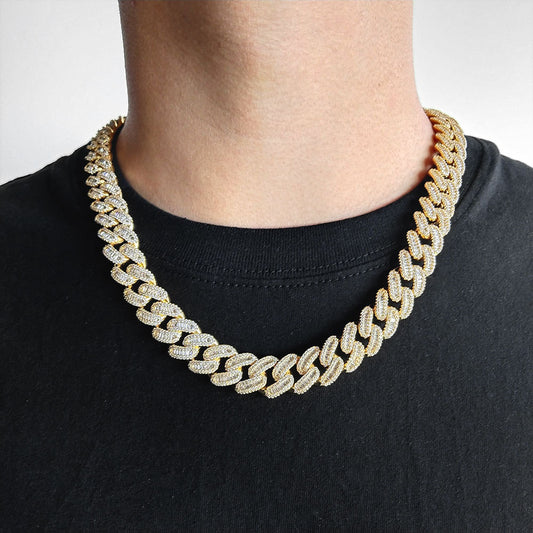 15MM 14K Gold Iced Out Prong Cuban Link Chain