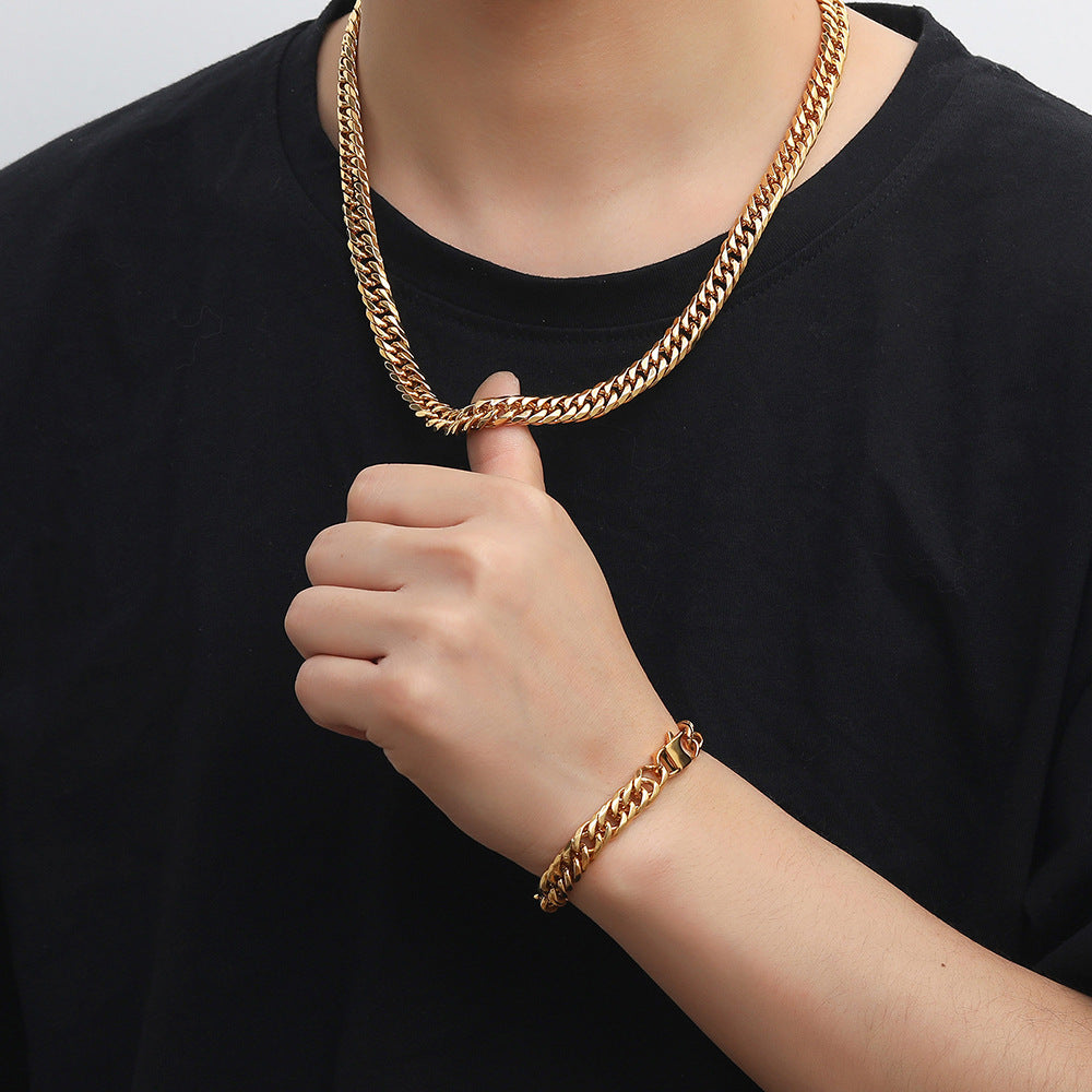 7/9MM 18K Gold Plated Six-sided Grind  Miami Cuban Link Chain