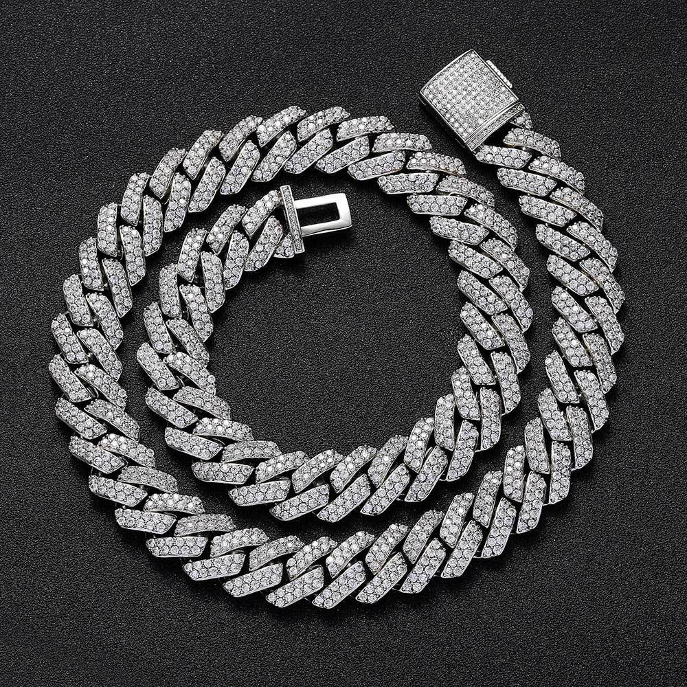 15MM White Gold  Plated Iced Out Prong  Cuban Link Chain