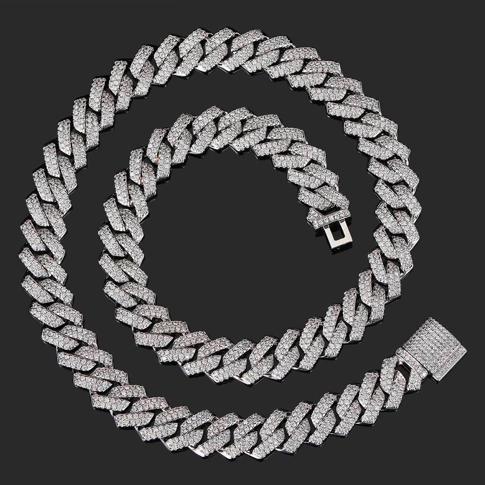 15MM White Gold Plated Iced Out Diamond Shaped  Cuban Link Chain