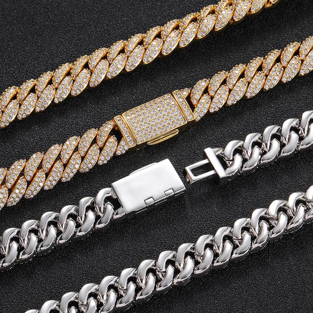 10MM White Gold Plated Iced Out Flip Button Cuban Link Chain