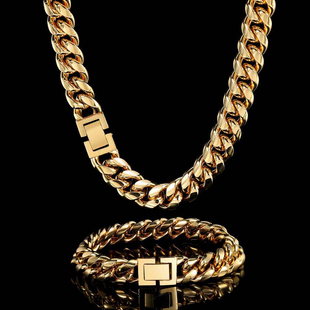 6/8/10/12/14/16/18MM 18K Gold Plated Jewelry Buckle Miami Cuban Link Chain