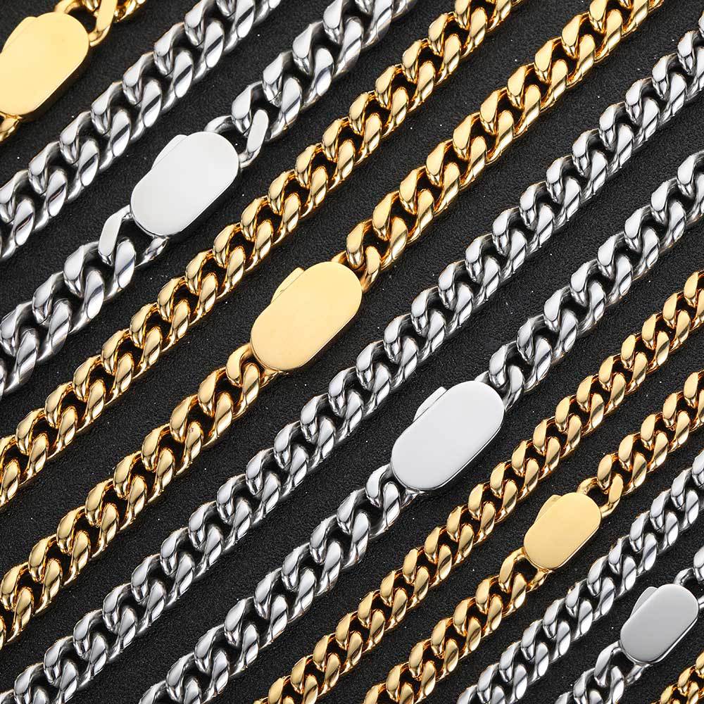 6/8/10/12MM White Gold Plated Single-side Buckle Miami Cuban Link Chain