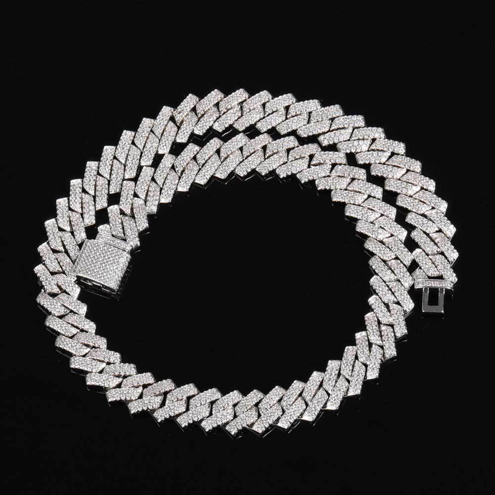 15MM White Gold Plated Iced Out Diamond Shaped  Cuban Link Chain