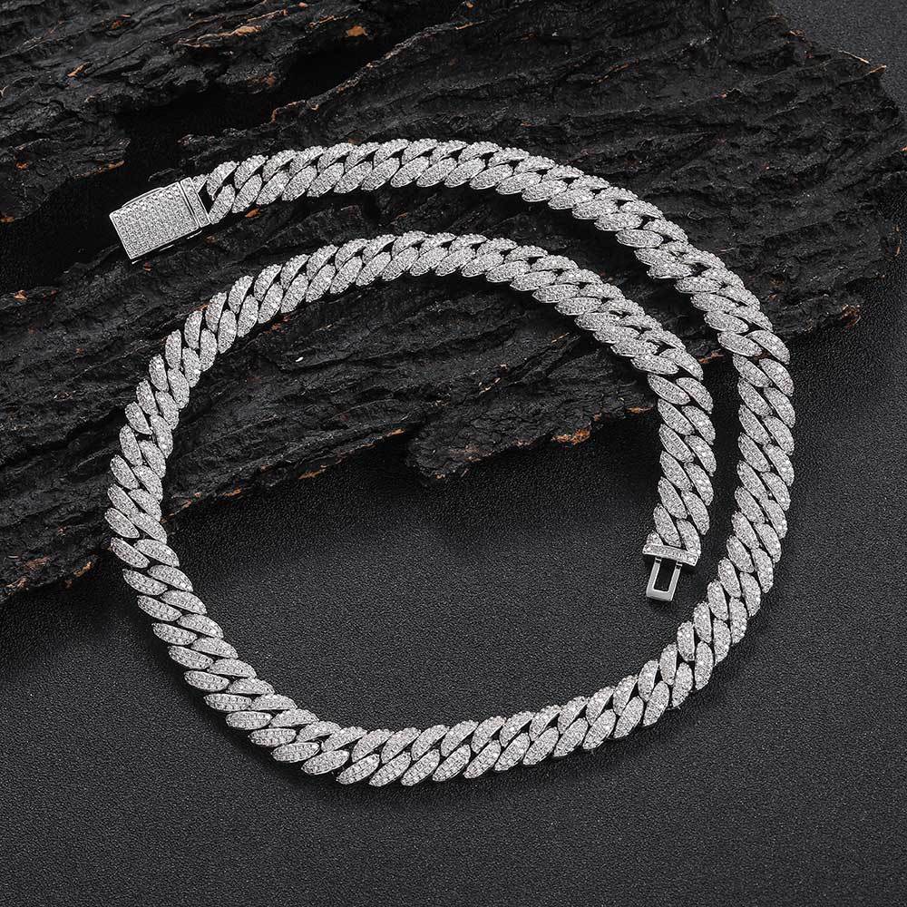 10MM White Gold Plated Iced Out Flip Button Cuban Link Chain