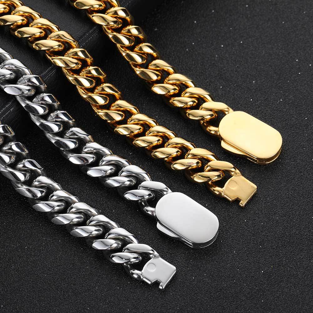 6/8/10/12MM White Gold Plated Single-side Buckle Miami Cuban Link Chain