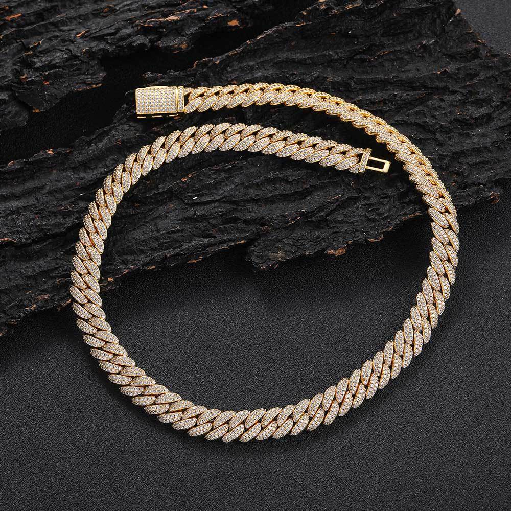 10MM 14K Gold Plated Iced Out Flip Button Cuban Link Chain