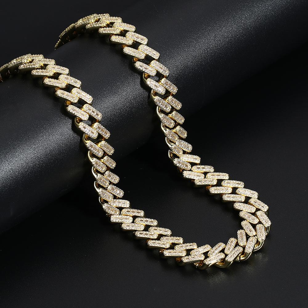 15MM 14K Gold Iced Out Prong Cuban Link Chain