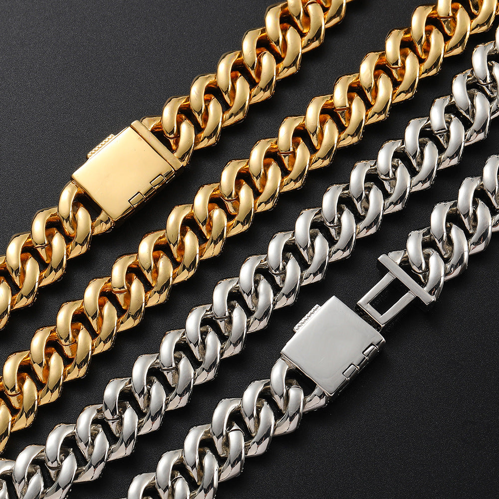 15MM 18K Gold Plated Iced Out Prong  Cuban Link Chain