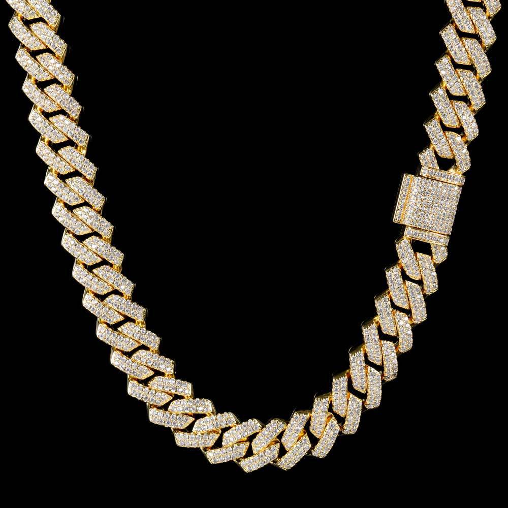 15MM 18K Gold Plated Iced Out Diamond Shaped  Cuban Link Chain