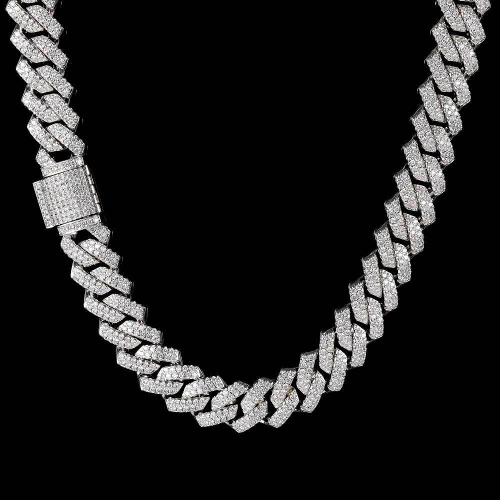 15MM White Gold Plated Iced Out Diamond Shaped  Cuban Link Chain