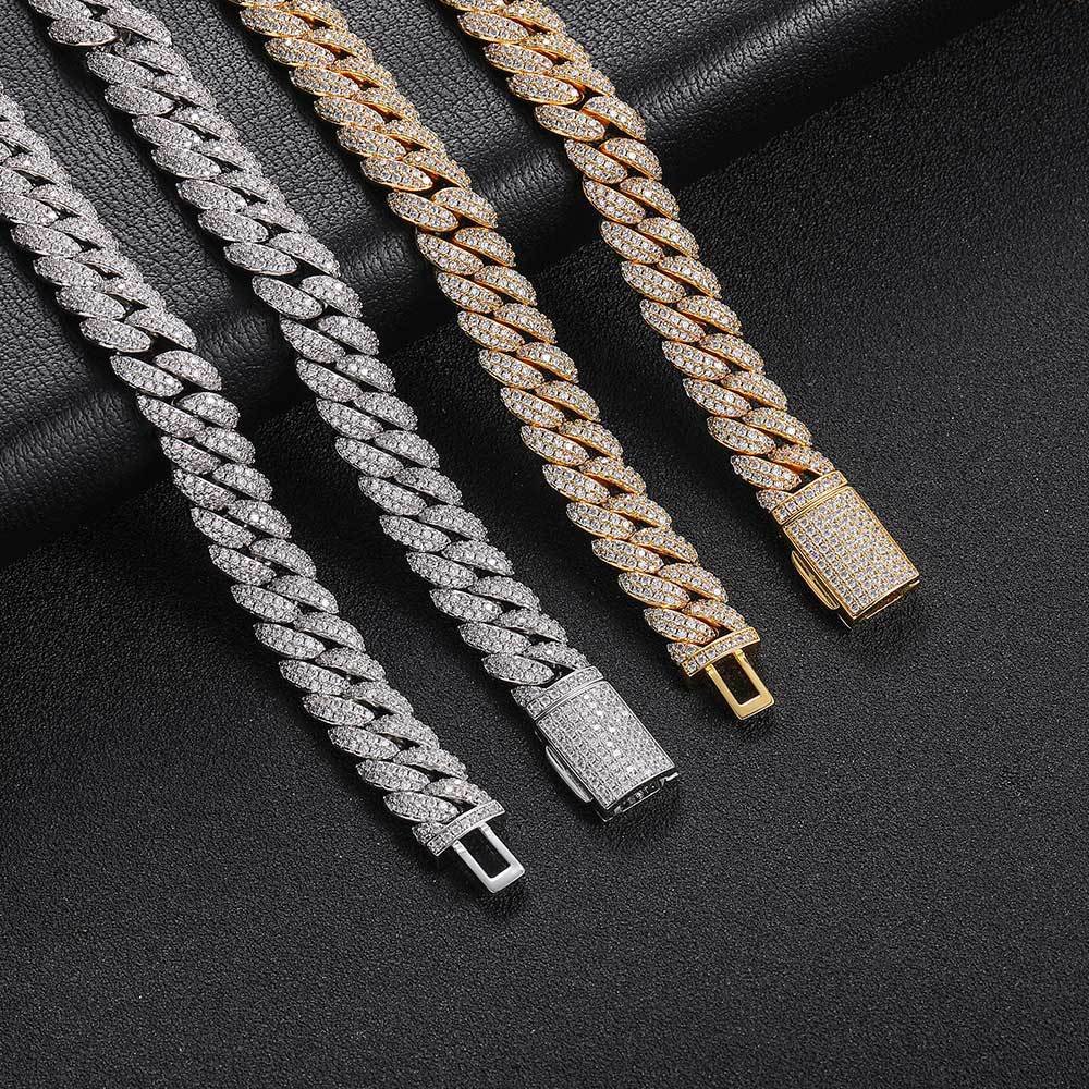 10MM White Gold Plated Iced Out Flip Button Cuban Link Chain