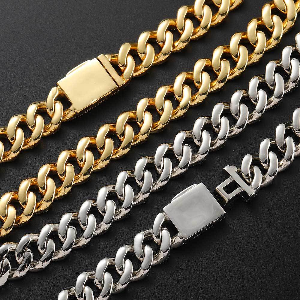15MM 14K Gold Iced Out Prong Cuban Link Chain