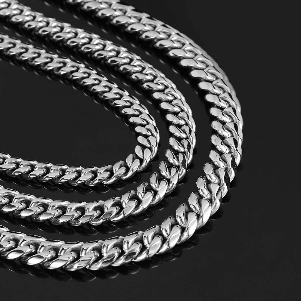 8/10/12/14MM White Gold Plated Flip Button Miami Cuban Link Chain