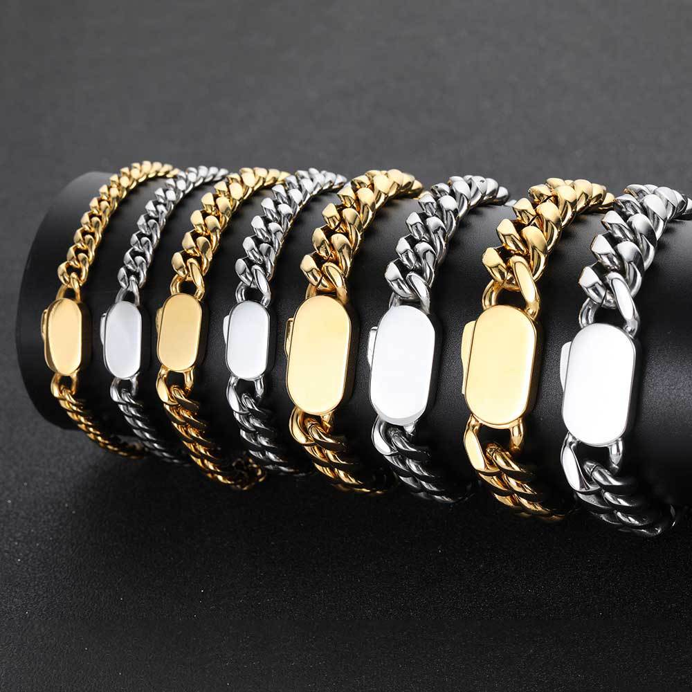 6/8/10/12MM White Gold Plated Single-side Buckle Miami Cuban Link Chain