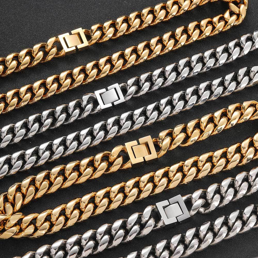 6/8/10/12/14/16/18MM 18K Gold Plated Jewelry Buckle Miami Cuban Link Chain Gubanlink